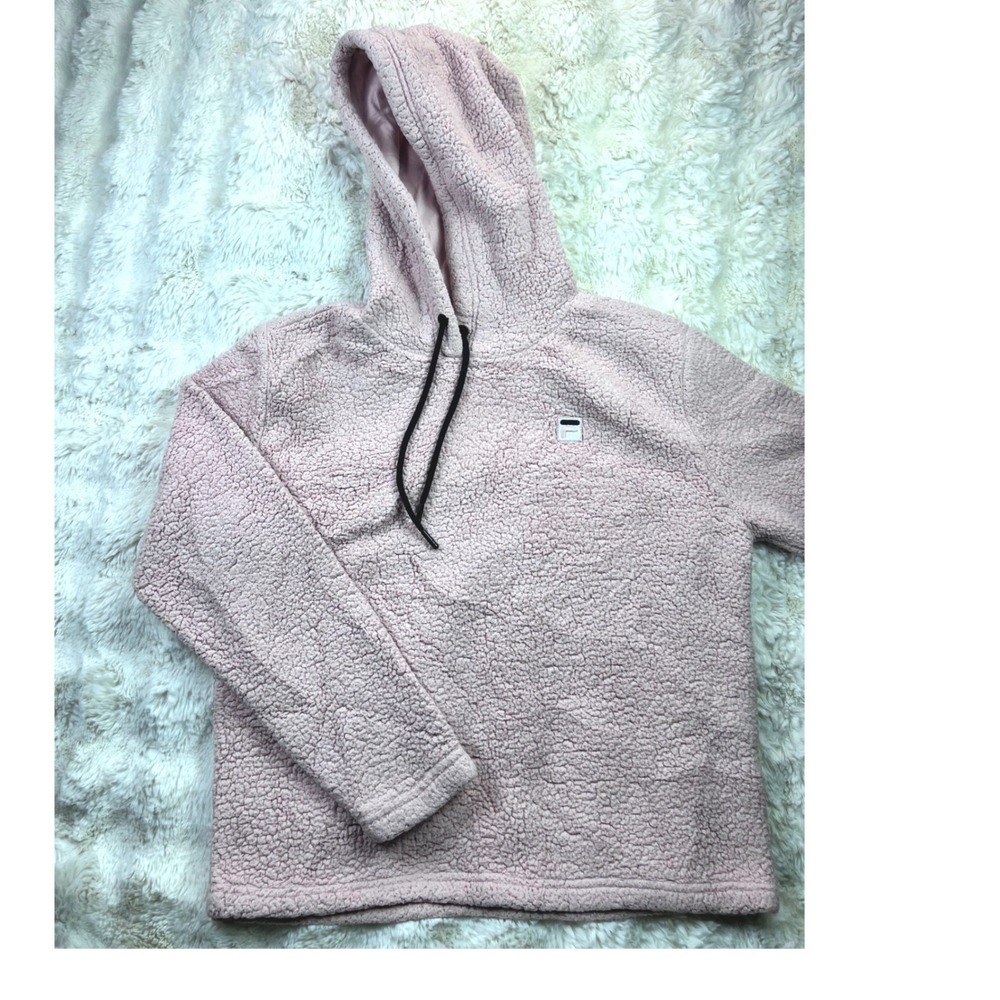 Fila Pink Teddy Fleece Hoodie Womens Medium Sherpa Pullover Logo Sweatshirt. A34